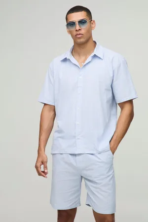 Boohoo Conjunto Oversize Efecto Lino De Pantalón Corto Y Camisa De Manga Corta Con Estampado De Rayas