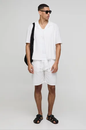 Boohoo Conjunto Oversize De Pantalón Corto Y Camisa Recta Efecto Lino Con Solapas