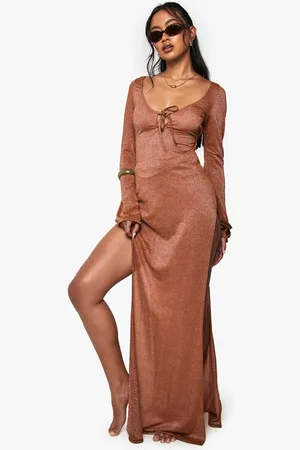 Boohoo Vestido Maxi Para La Playa De Manga Larga Con Purpurina Premium