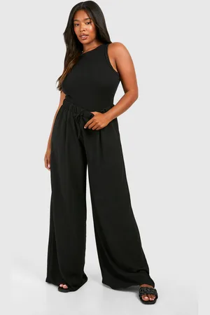 Boohoo Pantalón Plus De Pernera Ancha De Tela Con Cordón Elástico