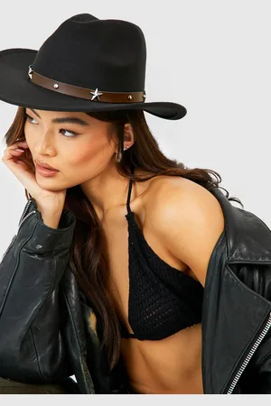 Boohoo Sombrero De Vaquero Estilo Western Con Tachuelas Y Estrellas Negras