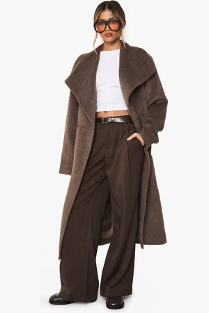 Boohoo Gabardina Oversize Efecto Lana Con Cuello