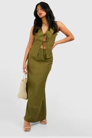 Boohoo Falda Petite Maxi De Mezcla De Lino