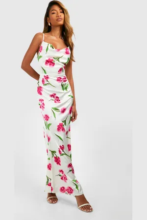 Boohoo Vestido Lencero Midi De Raso Plisado Con Estampado De Flores