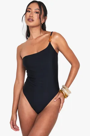Boohoo Bañador Con Un Hombro Descubierto Y Estampado Efecto Resina Color Piedra