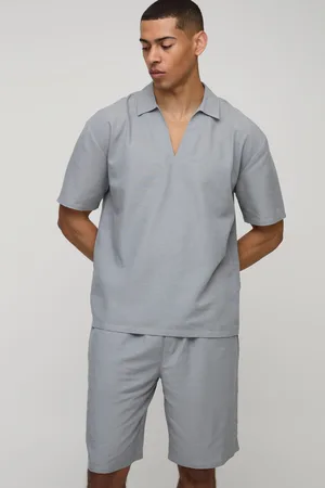 Boohoo Conjunto De Pantalón Corto Y Camisa Oversize De Mezcla De Lino Con Escote De Pico