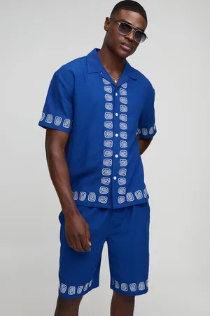 Boohoo Conjunto De Pantalón Corto Y Camisa Oversize De Mezcla De Lino Con Bordado