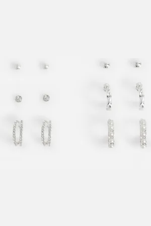 Boohoo Pack De 6 Pendientes Plateados Con Adornos