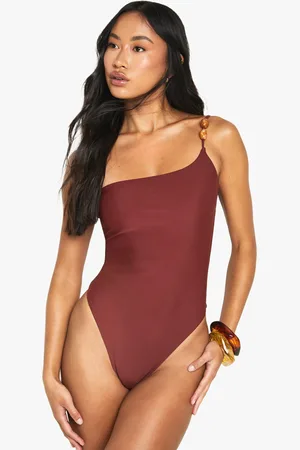 Boohoo Bañador Con Un Hombro Descubierto Y Estampado Efecto Resina Color Piedra