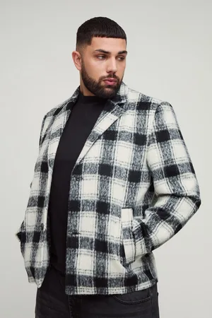 Boohoo Abrigo Plus Oversize Recto De Cuadros Cardados