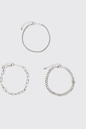 Boohoo Pack De 3 Pulseras De Cadena Plateadas