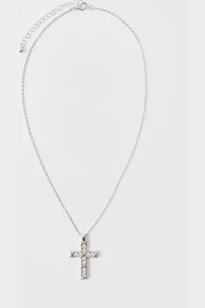 Boohoo Collar Plateado Con Cruz E Incrustaciones