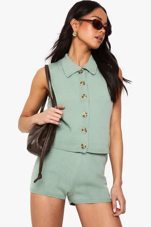 Boohoo Conjunto De Pantalón Corto De Punto Y Chaleco De Punto Con Cuello