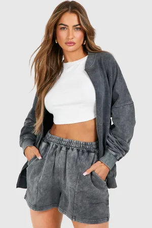 Boohoo Chándal Bomber Con Lavado De Ácido Y Pantalón Corto Con Cremallera
