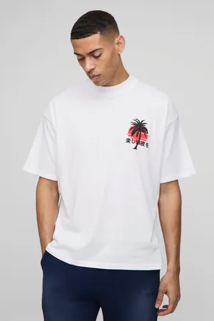Boohoo Camiseta Oversize Con Cuello Extendido Y Estampado De Sombras Y Paisaje De Casas En La Playa