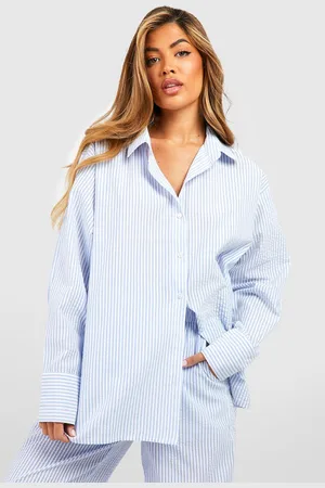 Boohoo Camisa De Pijama Oversize De Algodón Con Raya Diplomática