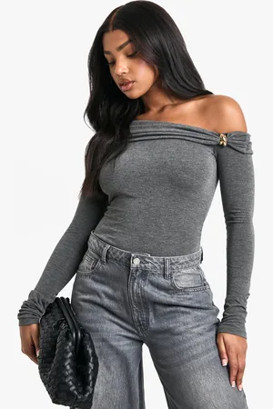 Boohoo Body Básico Jaspeado Con Escote Barco