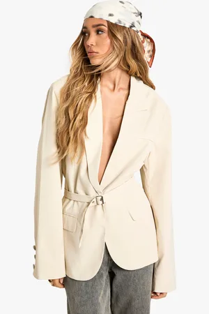 Boohoo Americana Oversize De Tela Premium Con Cinturón Y Cintura Ceñida