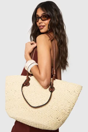 Boohoo Bolso Tote De Rafia Con Tiras De Cuero Sintético