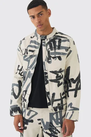 Boohoo Chaqueta Motera Recta Vaquera Ajustada Con Estampado De Grafiti