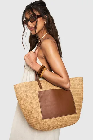 Boohoo Bolso Tote De Rafia Con Detalle De Cuero Sintético
