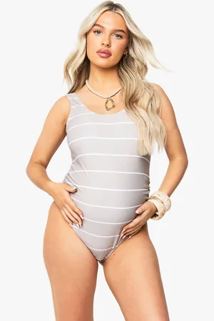 Boohoo Bañador Premamá De Rayas Fruncido Con Sujeción Para La Barriga