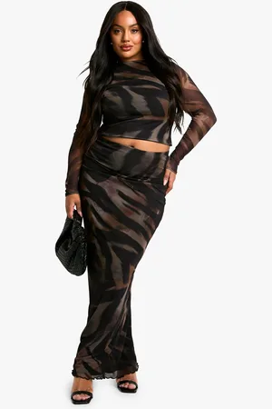 Boohoo Conjunto Coordinado Plus De Falda Maxi Y Top Con Escote Barco Y Estampado Animal