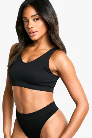 Boohoo Bralette Escotado De Canalé Festoneado Con Estampado Seem Free