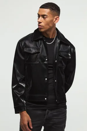 Boohoo Chaqueta Harrington Negra De Cuero Sintético Con Brillo Intenso
