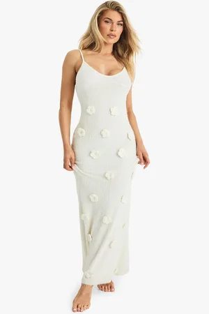 Boohoo Vestido Maxi De Punto Con Detalle De Flores