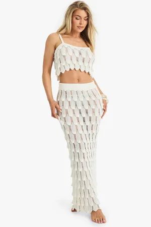 Boohoo Falda Maxi Para La Playa De Punto Festoneada