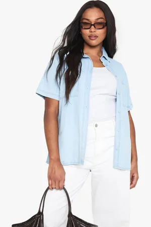 Boohoo Camisa Plus Vaquera De Manga Corta Y Cambray