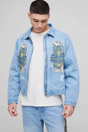 Boohoo Chaqueta Vaquera Recta Con Bordado Harrington