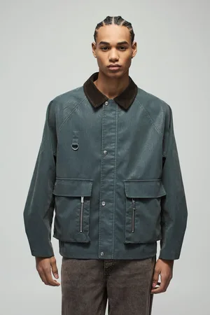 Boohoo Chaqueta Estilo Obrero Oversize Recta De Cuero Sintético Aterciopelado Con Cuello En Contraste
