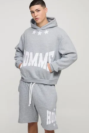 Boohoo Chándal Oversize Recto De Pantalón Corto Con Capucha Y Estampado Homme
