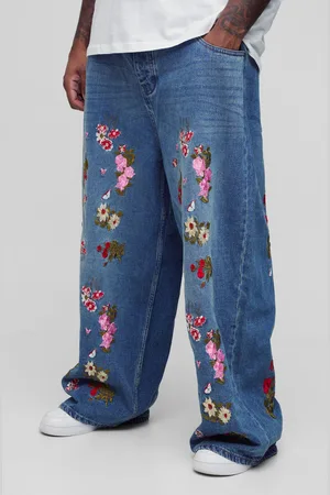 Boohoo Vaqueros Plus Holgados Con Bordado De Flores