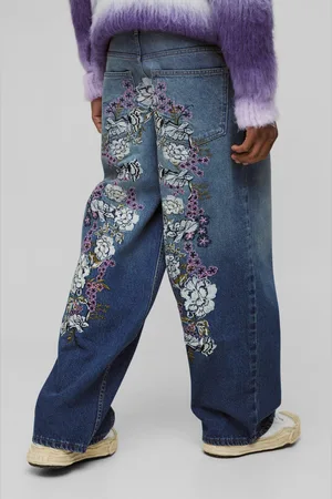 Boohoo Vaqueros Holgados Sin Tratar Con Bordado De Flores Y Paneles