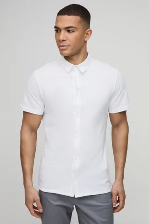 Boohoo Camisa Ajustada De Tela Jersey Y Piqué Con Botones Y Cuello