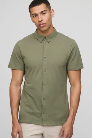 Boohoo Camisa Ajustada De Tela Jersey Y Piqué Con Botones Y Cuello