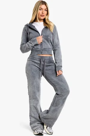 Boohoo Pantalón Deportivo Acampanado Ajustado De Tiro Bajo Con Lavado A La Piedra
