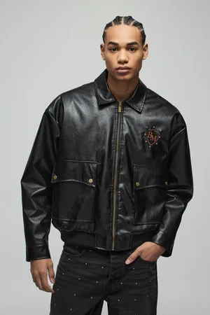 Boohoo Chaqueta Man Oversize Recta Bomber Estilo Western De Cuero Sintético Con Flecos