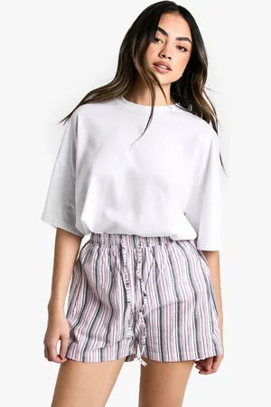 Boohoo Pantalones Cortos De Rayas Mixtas Con Cordón Elástico En La Cintura