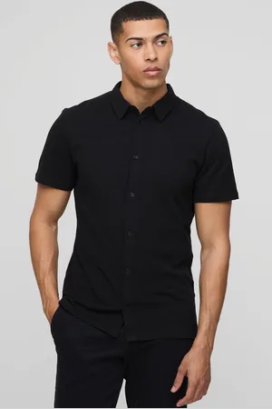 Boohoo Camisa Ajustada De Tela Jersey Y Piqué Con Botones Y Cuello
