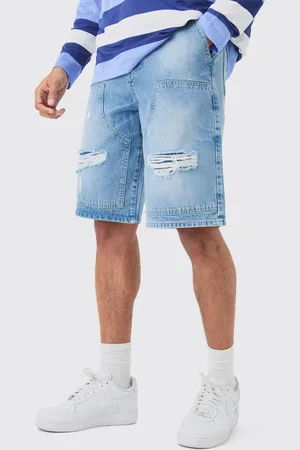 Boohoo Pantalón Corto Vaquero Holgado Sin Tratar Roto Estilo Carpintero En Claro
