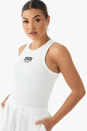 Boohoo Top Sin Mangas De Canalé Estilo Nadador Con Bordado Dsgn Studio