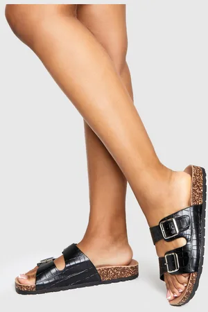 Boohoo Sandalias Con Hebilla Doble, Plantilla Blanda Y Acabado De Cocodrilo