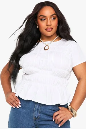 Boohoo Blusa Plus De Algodón Fruncida Con Mangas Abullonadas