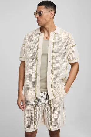 Boohoo Conjunto De Camisa Regular De Punto Calado Con Botones Y Rayas