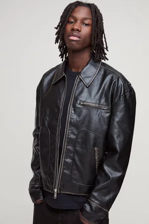 Boohoo Chaqueta Motera Ajustada Negra De Cuero Sintético Desteñido