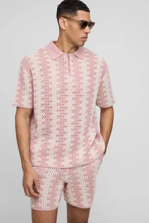 Boohoo Polo Oversize Recto De Punto Con Pantalón Corto Efecto Croché Y Rayas